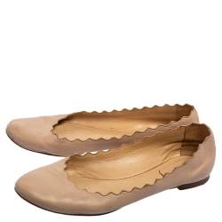 Chloe Pink Leather Lauren Scalloped Ballet Flats Size 36