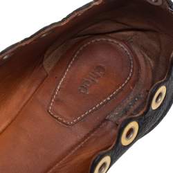 Pre Owned Chloe Black Leather Scalloped Grommet Ballet Flats Size 38