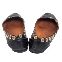 Pre Owned Chloe Black Leather Scalloped Grommet Ballet Flats Size 38