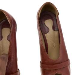 Pre Owned Chloe Brown Leather Lucite And Wood Chunky Heel Wedge Platform Peep Toe Pumps Size 37