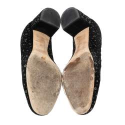 Pre Owned Chloe Black Suede Floral Studded Scalloped Lauren Block Heel Pumps Size 38
