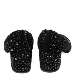 Pre Owned Chloe Black Suede Floral Studded Scalloped Lauren Block Heel Pumps Size 38