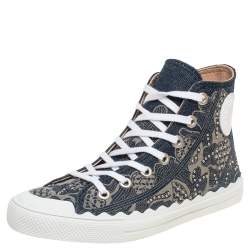 Pre Owned Chloe Blue Canvas Embellished High Top Sneakers Size 38