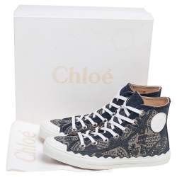 Pre Owned Chloe Blue Canvas Embellished High Top Sneakers Size 38