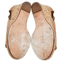 Chloe Brown Leather Cork Wedge Sandals Size 41