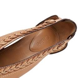 Chloe Brown Leather Cork Wedge Sandals Size 41