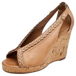 Chloe Brown Leather Cork Wedge Sandals Size 41