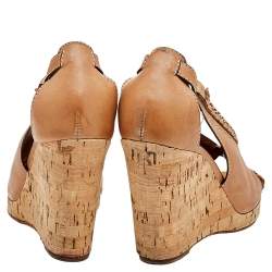 Chloe Brown Leather Cork Wedge Sandals Size 41