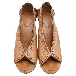 Chloe Brown Leather Cork Wedge Sandals Size 41