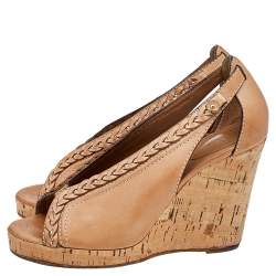 Chloe Brown Leather Cork Wedge Sandals Size 41