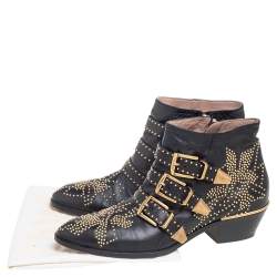 Chloe Black/Gold Studded Leather Susanna Ankle Boots Size 38