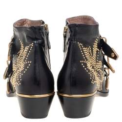 Chloe Black/Gold Studded Leather Susanna Ankle Boots Size 38