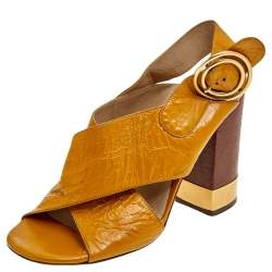 Chloe Yellow Leather Criss Cross Block Heel Sandals Size 36