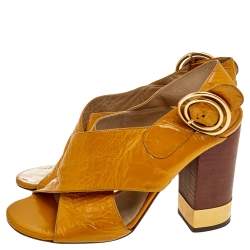 Chloe Yellow Leather Criss Cross Block Heel Sandals Size 36
