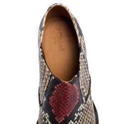 Pre Owned Chloe Multicolor Python Embossed Leather Block Heel Ankle Booties Size 40