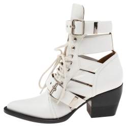 Pre Owned Chloe White Leather Rylee Cut-Out Ankle Boots Size 39