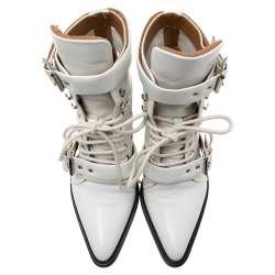 Pre Owned Chloe White Leather Rylee Cut-Out Ankle Boots Size 39