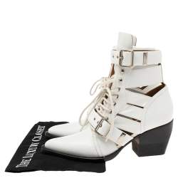 Pre Owned Chloe White Leather Rylee Cut-Out Ankle Boots Size 39