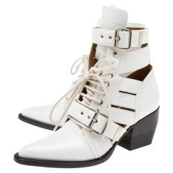 Pre Owned Chloe White Leather Rylee Cut-Out Ankle Boots Size 39