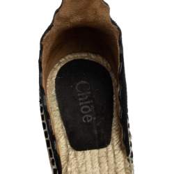 Pre Owned Chloe Black Suede Scalloped Trim Lauren Ankle Wrap Espadrille Platform Wedge Sandals Size 40