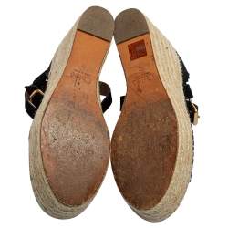 Pre Owned Chloe Black Suede Scalloped Trim Lauren Ankle Wrap Espadrille Platform Wedge Sandals Size 40