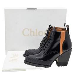 Pre Owned Chloe Black Leather Rylee Rubber Cap Toe Lace Up Ankle Boots Size 39.5