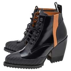 Pre Owned Chloe Black Leather Rylee Rubber Cap Toe Lace Up Ankle Boots Size 39.5