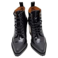 Pre Owned Chloe Black Leather Rylee Rubber Cap Toe Lace Up Ankle Boots Size 39.5