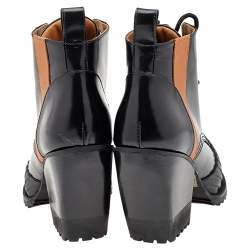 Pre Owned Chloe Black Leather Rylee Rubber Cap Toe Lace Up Ankle Boots Size 39.5