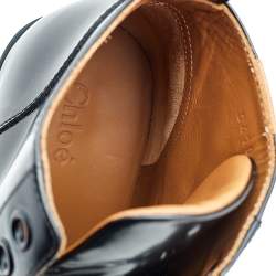 Pre Owned Chloe Black Leather Rylee Rubber Cap Toe Lace Up Ankle Boots Size 39.5