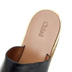 Chloe Black Leather Platform Wedge Slide Sandals Size 39