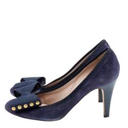 Pre Owned Chloe Navy Blue Suede Studded Bow Pumps Size 37