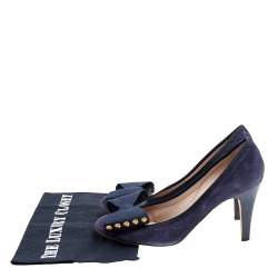Pre Owned Chloe Navy Blue Suede Studded Bow Pumps Size 37