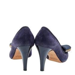 Pre Owned Chloe Navy Blue Suede Studded Bow Pumps Size 37