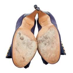 Pre Owned Chloe Navy Blue Suede Studded Bow Pumps Size 37