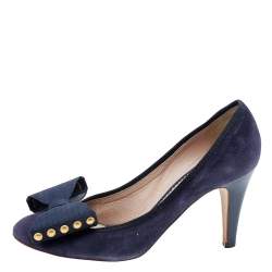 Pre Owned Chloe Navy Blue Suede Studded Bow Pumps Size 37