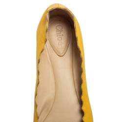Pre Owned Chloé Yellow Leather Lauren Scalloped Ballet Flats Size 38