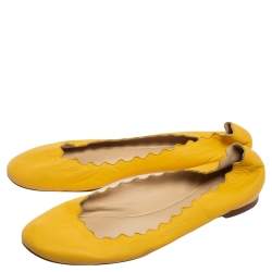 Pre Owned Chloé Yellow Leather Lauren Scalloped Ballet Flats Size 38