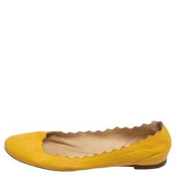 Pre Owned Chloé Yellow Leather Lauren Scalloped Ballet Flats Size 38