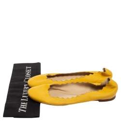 Pre Owned Chloé Yellow Leather Lauren Scalloped Ballet Flats Size 38