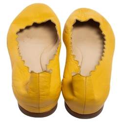 Pre Owned Chloé Yellow Leather Lauren Scalloped Ballet Flats Size 38