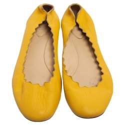 Pre Owned Chloé Yellow Leather Lauren Scalloped Ballet Flats Size 38