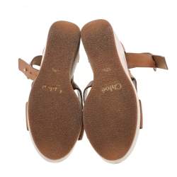 Chloe Tan Leather Wedge Crisscross Platform Sandals Size 37.5