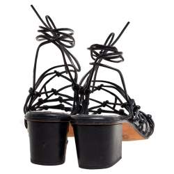 Pre Owned Chloe Black Leather Jamie Knot Ankle Wrap Sandals Size 38