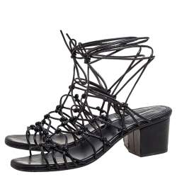 Pre Owned Chloe Black Leather Jamie Knot Ankle Wrap Sandals Size 38