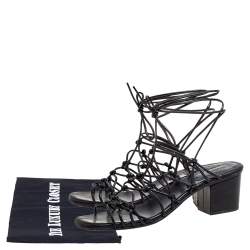 Pre Owned Chloe Black Leather Jamie Knot Ankle Wrap Sandals Size 38