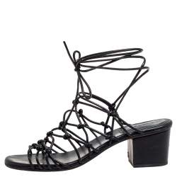 Pre Owned Chloe Black Leather Jamie Knot Ankle Wrap Sandals Size 38