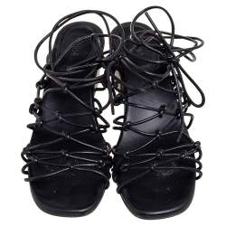 Pre Owned Chloe Black Leather Jamie Knot Ankle Wrap Sandals Size 38