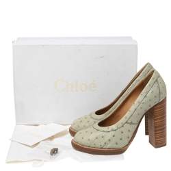 Chloe Mint Green Ostrich Leather Round-Toe Pumps Size 36