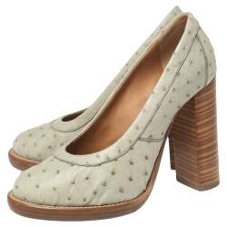 Chloe Mint Green Ostrich Leather Round-Toe Pumps Size 36